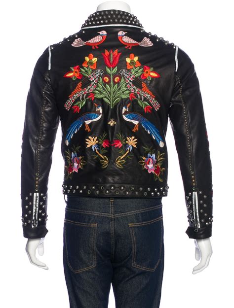 gucci studded embriodered leather jacket|Gucci twill blouson jacket.